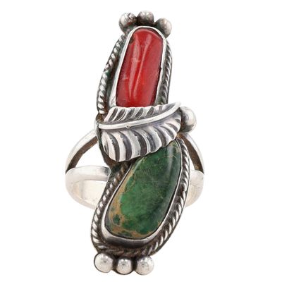 Vintage Navajo Sterling Turquoise Coral Ring Sz 9