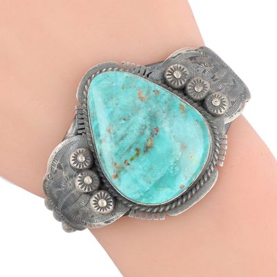 Jimmy Nelson Navajo Sterling Thunder Mountain Turquoise Cuff Bracelet