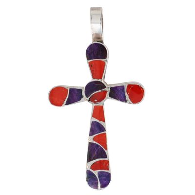 Carmichael Haloo Zuni Sterling Multi-Stone Inlay Cross Pendant