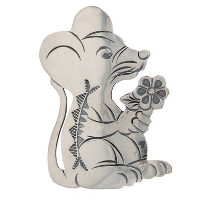 Lambert Perry Navajo Sterling Stamped Mouse Pendant/Brooch