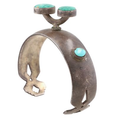 Unique Signed Navajo Sterling Turquoise 3D Pedestal Cuff Bracelet