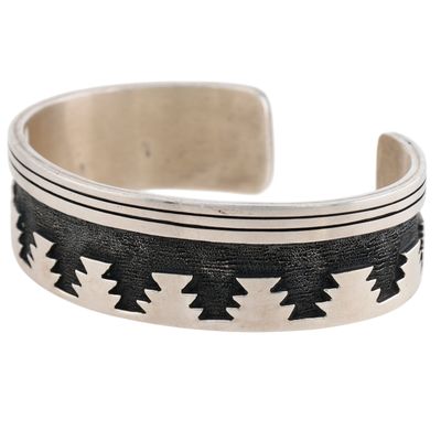 Navajo Sterling Geometric Overlay Cuff Bracelet