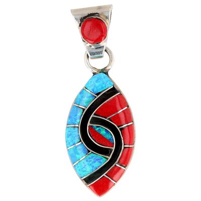 Amy Quandelacy Wesley Zuni Sterling Opal Hummingbird Inlay Pendant
