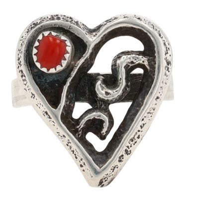 Richardson's Trading Post: Dale Arviso Navajo Sterling Coral Tufa Cast Heart Ring Sz 10
