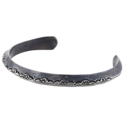 Signed Navajo Sterling Stamped Oxidized Cuff Bracelet
