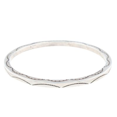 Verna Tahe Navajo Sterling Heavy Gauge Stamped Bangle Bracelet