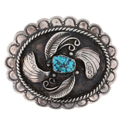 Vintage Navajo Sterling Turquoise Belt Buckle