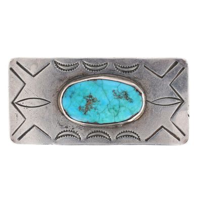 Vintage Navajo Sterling Turquoise Stamped Money Clip
