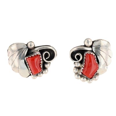 Navajo Sterling Coral Earrings