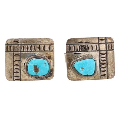 Vintage Navajo Sterling Turquoise Stamped Cufflinks