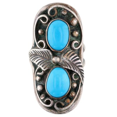 Signed Navajo Sterling Turquoise Ring Sz 6
