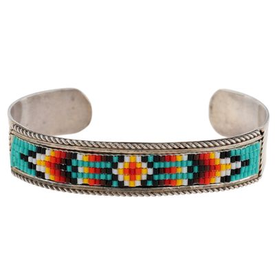 Signed Navajo Sterling Micro Bead Cuff Bracelet