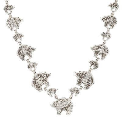Lloyd Becenti Navajo Sterling Storyteller Bear Station Necklace