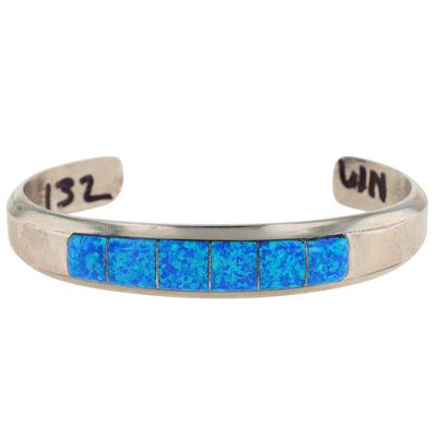 Signed Navajo Sterling Blue Opal Cuff Bracelet