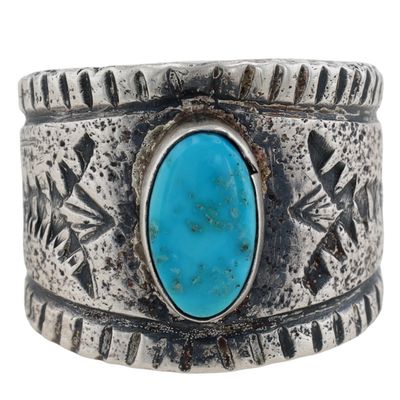 Richardson's Trading Post: Signed Navajo Sterling Turquoise Tufa Cast Ring Sz 11.5