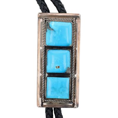 Vintage Tommy Lowe Navajo Sterling Turquoise Bolo Tie