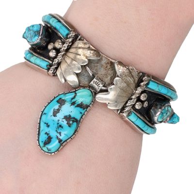 Les Baker Shop Sterling Turquoise Dangle Cuff Bracelet