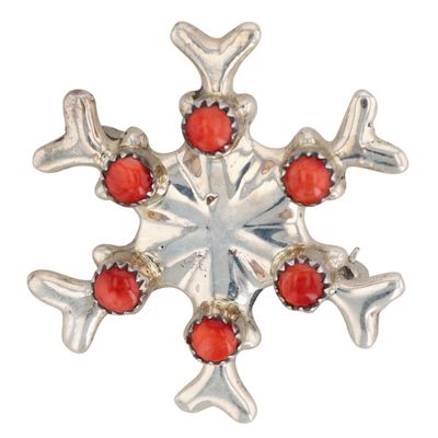 Pauline Nelson Navajo Sterling Coral Snowflake Pendant/Brooch