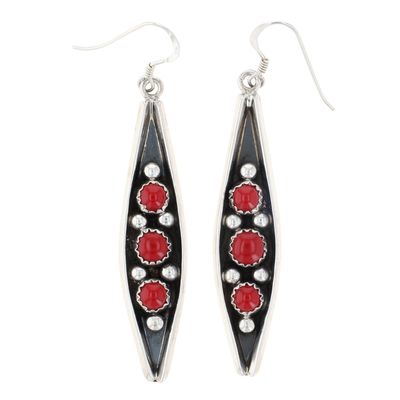 Navajo Sterling Coral Dangle Earrings