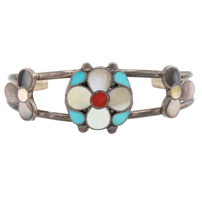 Winnie L. Zephier Zuni Sterling Multi-Stone Inlay Cuff Bracelet