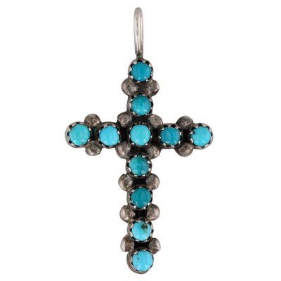 Vintage Zuni Sterling Reversible Turquoise Coral Cross Pendant