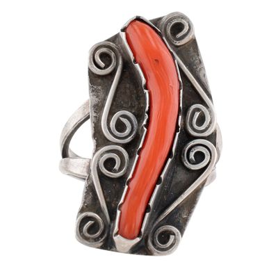 Vintage Navajo Sterling Coral Ring Sz 6
