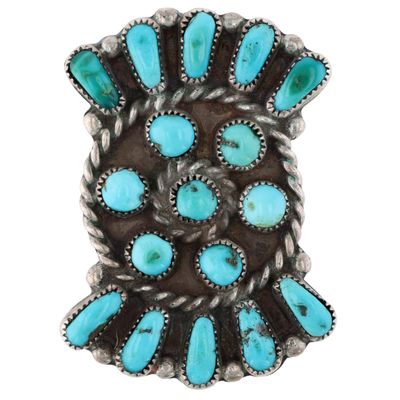 Vintage Zuni Sterling Turquoise Cluster Ring Sz 4