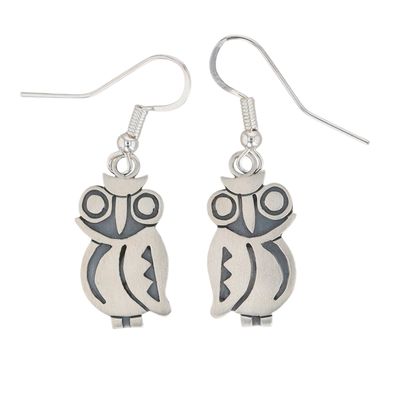 Robert Gene Navajo Sterling Owl Overlay Earrings
