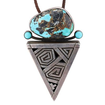 Peter Nelson Navajo Sterling Blackjack Turquoise Geometric Necklace