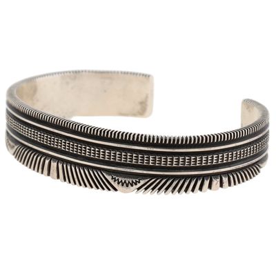 Pat Bedonie Navajo Sterling Tooled Cuff Bracelet