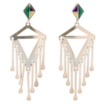 Navajo Sterling Multi-Stone Inlay Dangle Earrings