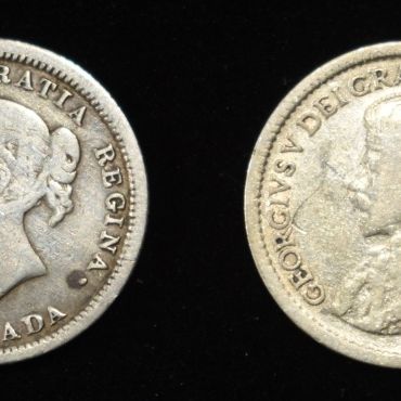 Sale Photo Thumbnail #360: (4) 5C CANADIAN 92.5% SILVER