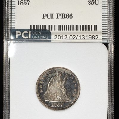 Sale Photo Thumbnail #186: 1857 LIBERTY SEATED QUARTER PCI SUPERB GEM PROOF
