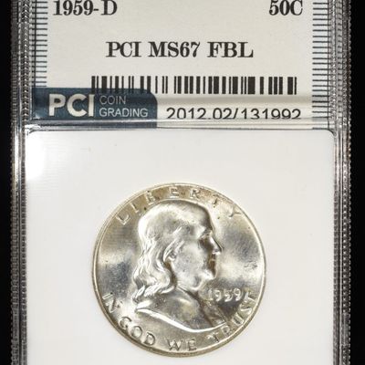 Sale Photo Thumbnail #202: 1959-D FRANKLIN 50C PCI SUPERB GEM BU FBL