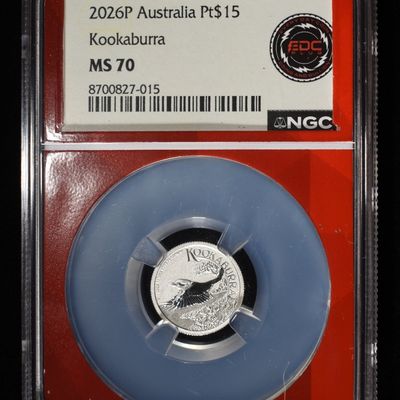 Sale Photo Thumbnail #425: 2026-P 1/10 OZ PLATINUM $15AUS KOOKABURRA NGC MS70
