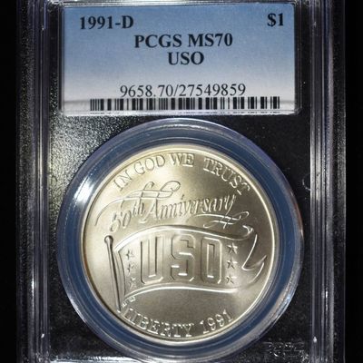 Sale Photo Thumbnail #387: 1991-D $1 COMMEM USO PCGS MS70