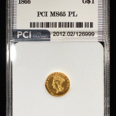 Sale Photo Thumbnail #436: 1866 $1 GOLD TYPE3 PCI GEM BU PL