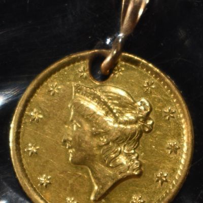 Sale Photo Thumbnail #434: 1853 TYPE1 $1 GOLD HOLED W/JEWELRY LOOP