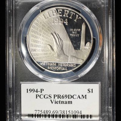 Sale Photo Thumbnail #388: 1994-P $1 COMMEM VIETNAM PCGS PR69 DCAM