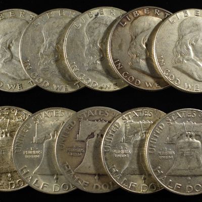 Sale Photo Thumbnail #356: (10) FRANKLIN HALF DOLLARS