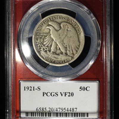 1921-S WALKING LIBERTY 50C PCGS VF20