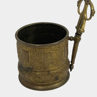 An Italian Cast Brass Desk Set Including Scissor and Matching Cylindrical Holder