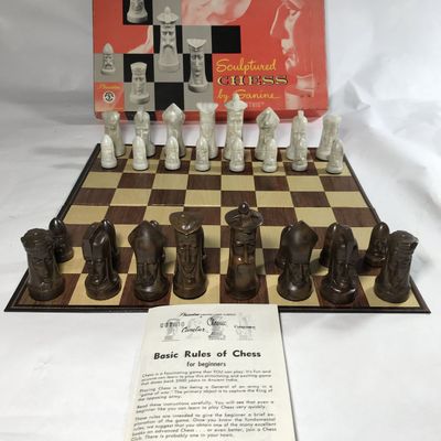 Sculptured Gothic Chess Board & Game Pieces