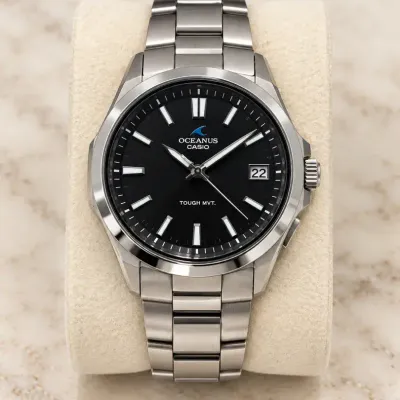 Casio Oceanus Tough MVT Titanium Sapphire Crystal 10 Bar Watch with Black Dial and Date
