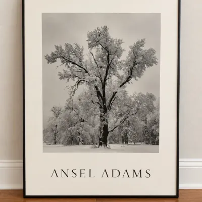 Ansel Adams Framed Black & White Winter Tree Art Print