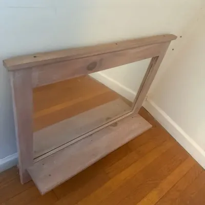Wood Mirror with Shelf and Peg Hooks