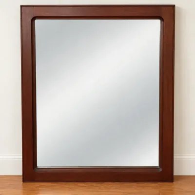Dark Brown Wooden Frame Wall Mirror 