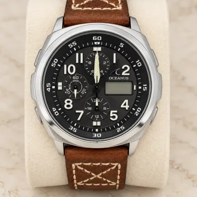 Casio Oceanus Wave Ceptor Tough Solar Ana-Digi Watch with Brown Leather Strap