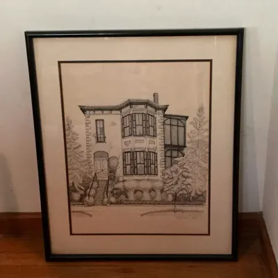 Framed Architectural Drawing Signed By Artist