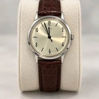 Timex Hand-Winding Stainless Steel Watch with Brown Leather Band